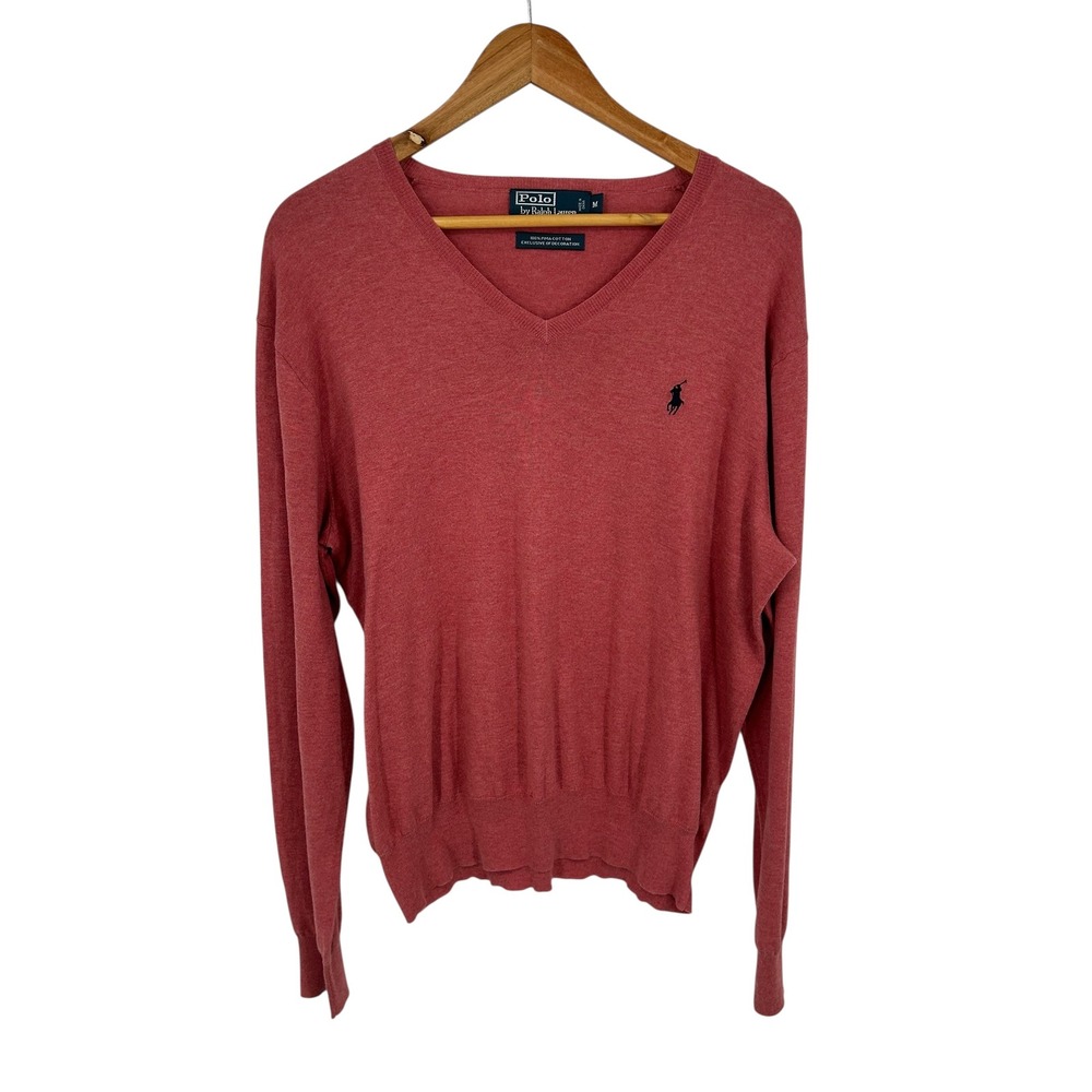 Polo‎ Ralph Lauren Mens Pima Cotton V-Neck Sweater Salmon Pink Medium